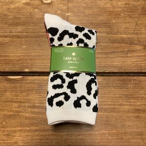 Kate Spade 3 Pair Crew Socks White Black Leopard Striped Pink NWT